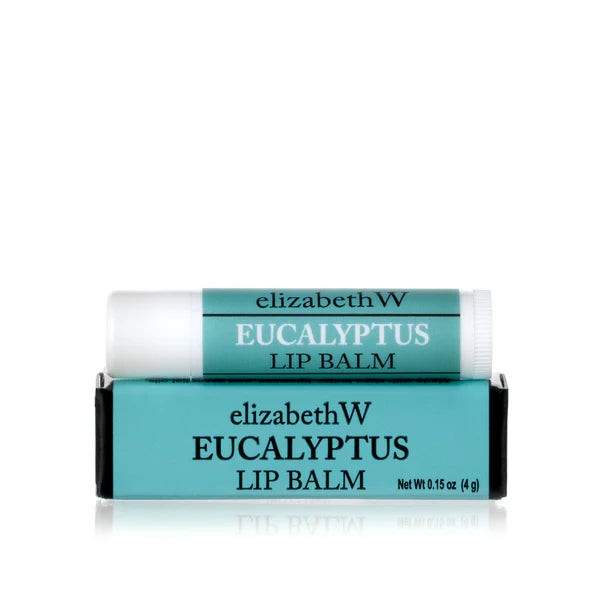 Elizabeth W Eucalyptus Lip Balm packaging on a white background
